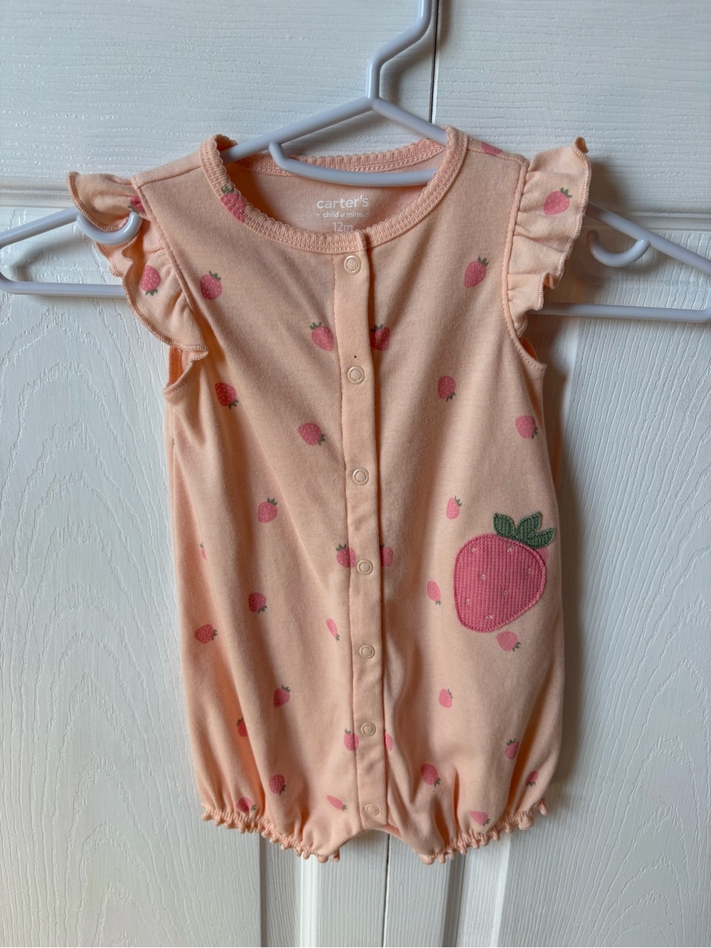 Carter's Peach One-Piece with Pink Strawberry Print and Ruffle Sleeves